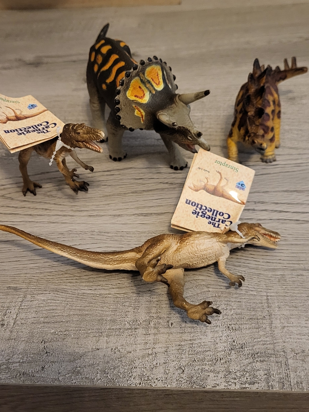 Brown Velociraptor and Triceratops Toy Dinosaurs - Set of 4